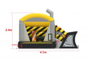 Te koop: klein springkasteel bulldozer met glijbaan en obstakels.